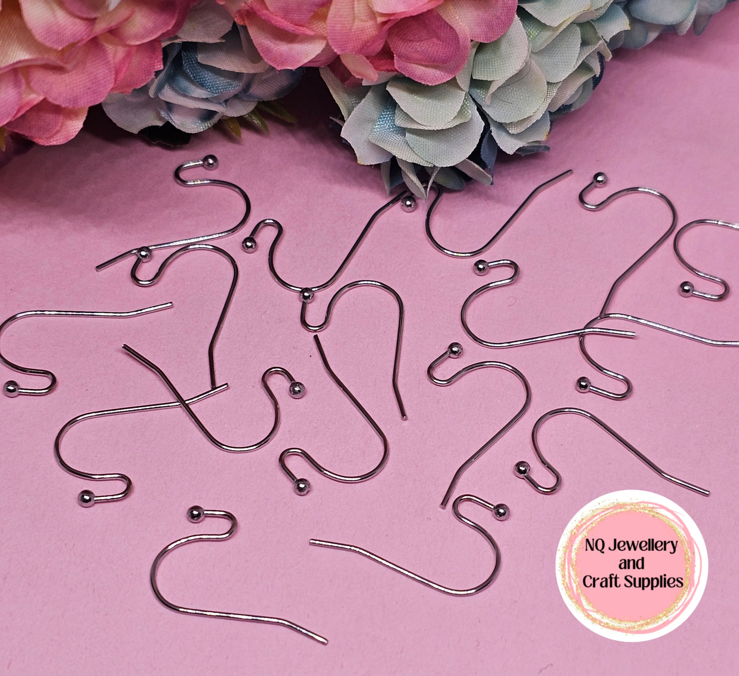 FRENCH EAR HOOK OPEN with ball / 316 Stainless Steel / Gold Plated OR Rose Gold 21mm x 13mm