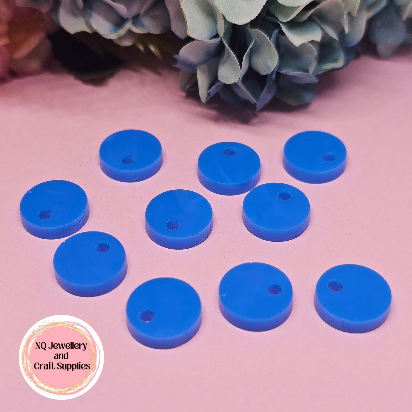 BLUE Acrylic Circle Stud Earring Toppers 12mm / 15mm - 10pcs / Laser Cut With 2mm Hole