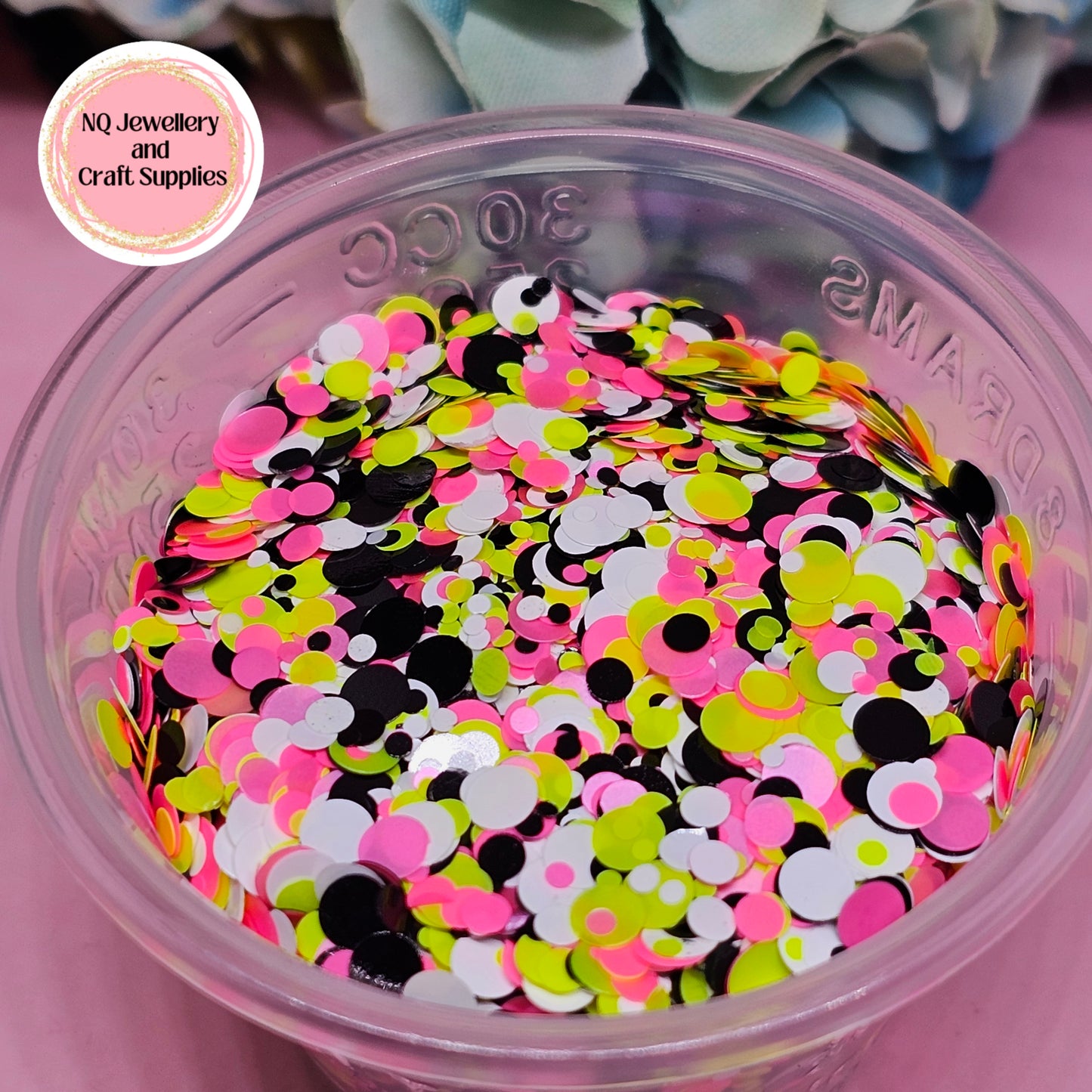 Citrus Ashy Dot Glitter / Hot Pink, Neon Green, Black & White Dots / 20g 56g Bag