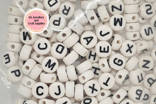 WHITE ACRYLIC LETTER BEAD 200pcs RANDOM LETTERS