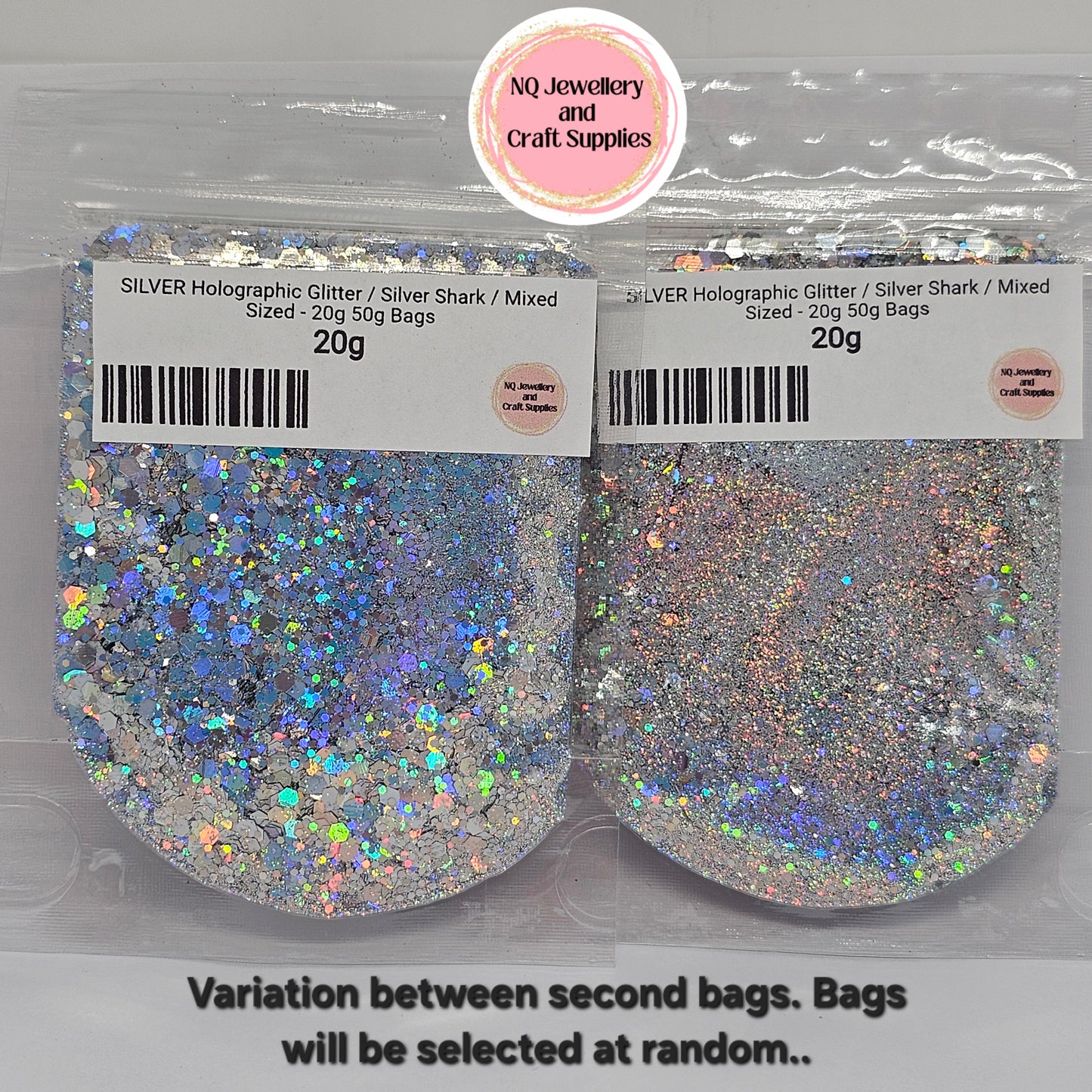 SILVER Holographic Glitter SECONDS BAGS / Silver Shark / Mixed Sized - 20g BAGS ONLY