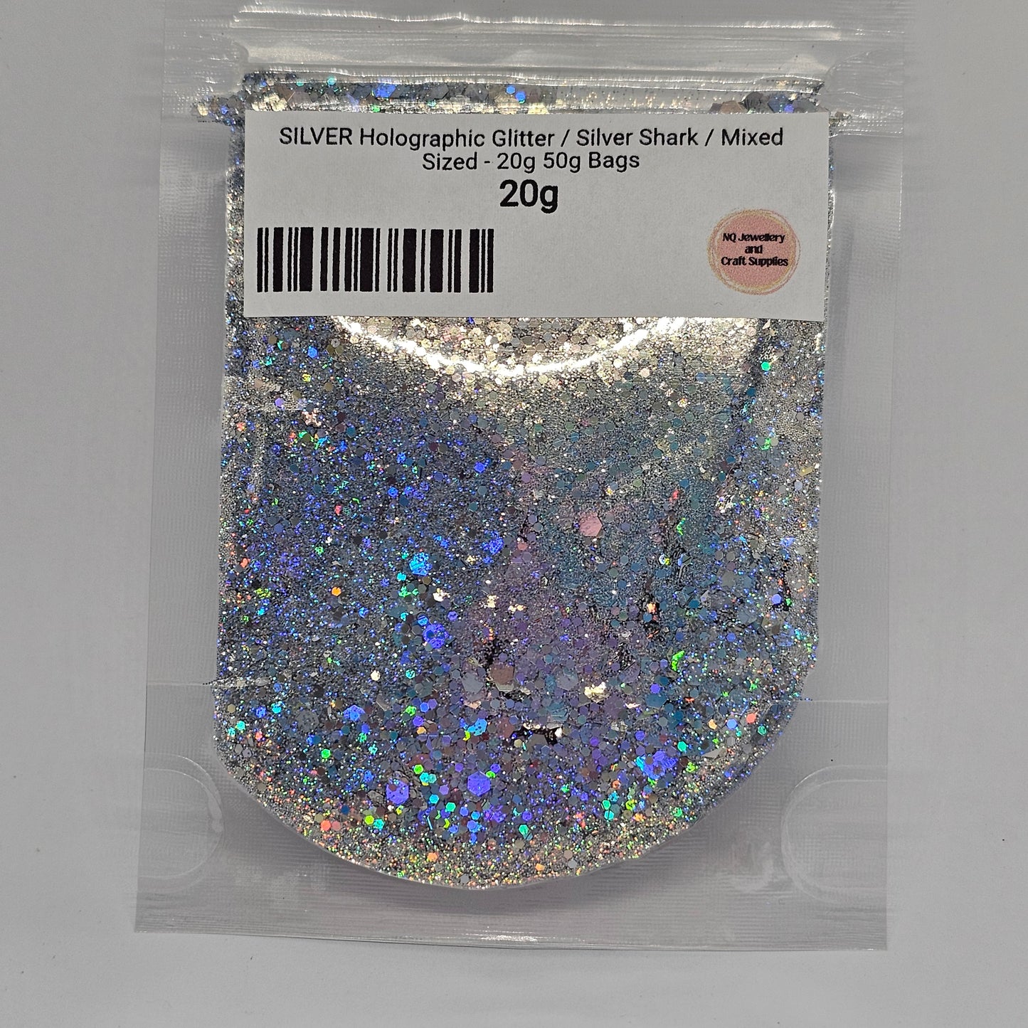 SILVER Holographic Glitter SECONDS BAGS / Silver Shark / Mixed Sized - 20g BAGS ONLY