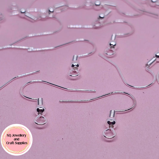 925 SILVER PLATED SHEPHERD HOOK Horizontal Loop / 304 Stainless Steel / 20mm x 20mm with BALL & COIL