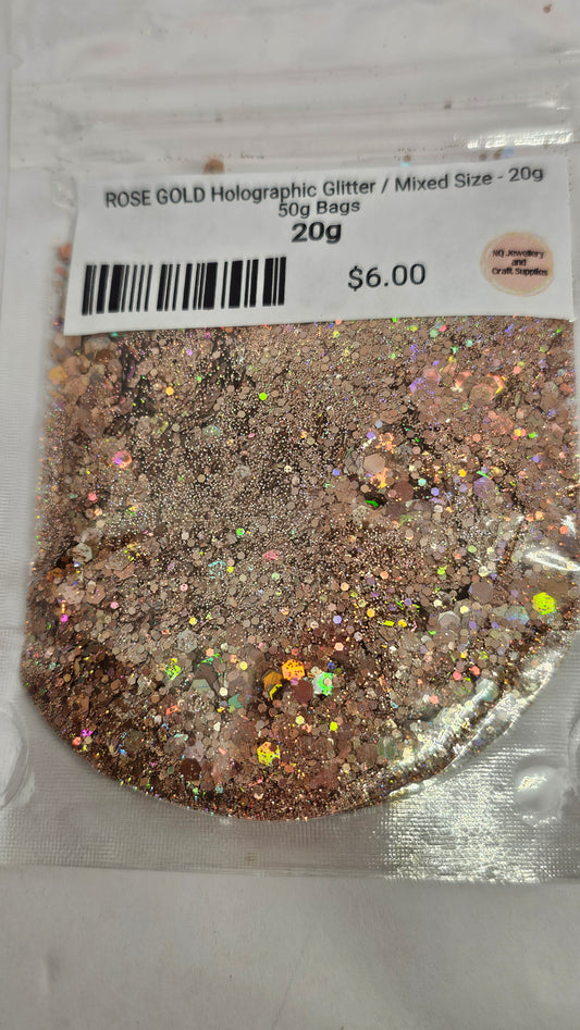 ROSE GOLD Holographic Glitter / Mixed Size - 20g Bags SECONDS BAGS!!
