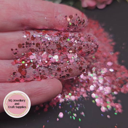 OPAL PINK GLITTER / Pink with Iridescent White / MIX Sized / 20g & 50g