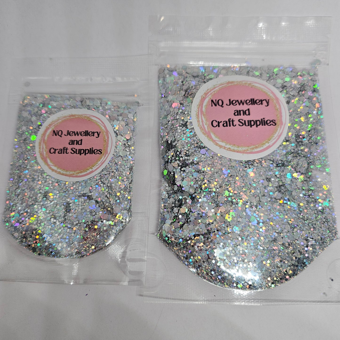 SILVER Holographic Glitter / Silver Shark / Mixed Sized - 20g 50g Bags  -NEW LABELS