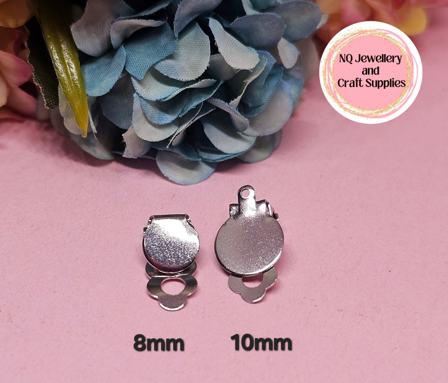 CLIP ON Flat Pad Earrings 8mm & 10mm 316 Stainless Steel / Transparent Plastic 3mm & 5mm