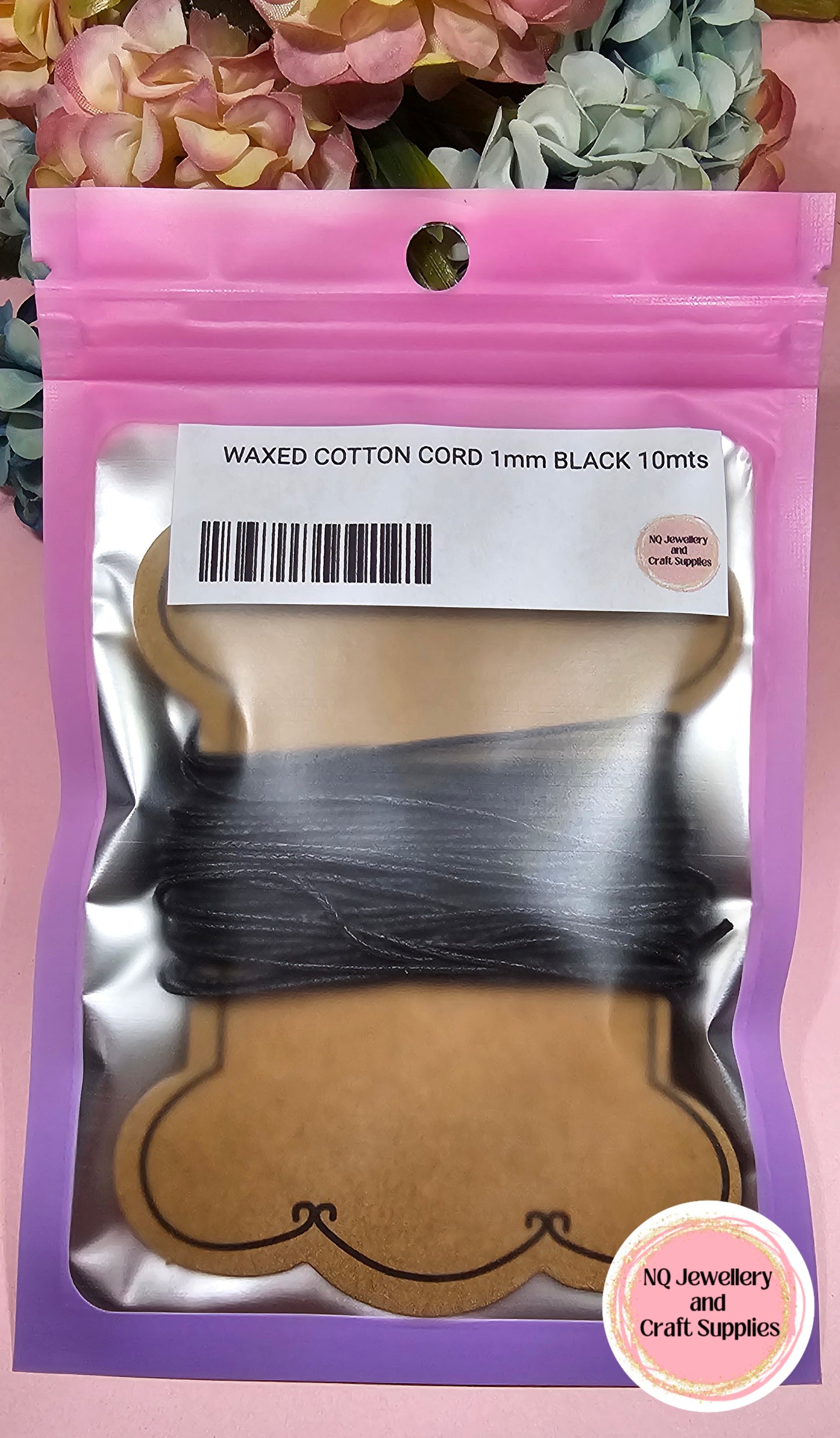 WAXED COTTON CORD 1mm BLACK 10mts - Beading