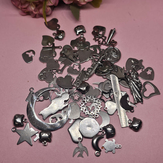 Stainless Steel Pendants CHARMS – Mixed Shapes (Approx. 100 pcs) ONE ONLY SALE BULK PURCHASE