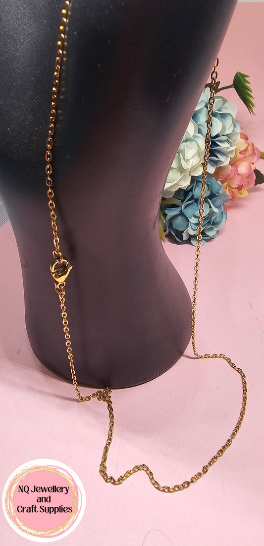 NECKLACE PREMADE Stainless Steel 18k Gold Plated Cable Chain 45cm Length - 22.5cm closed