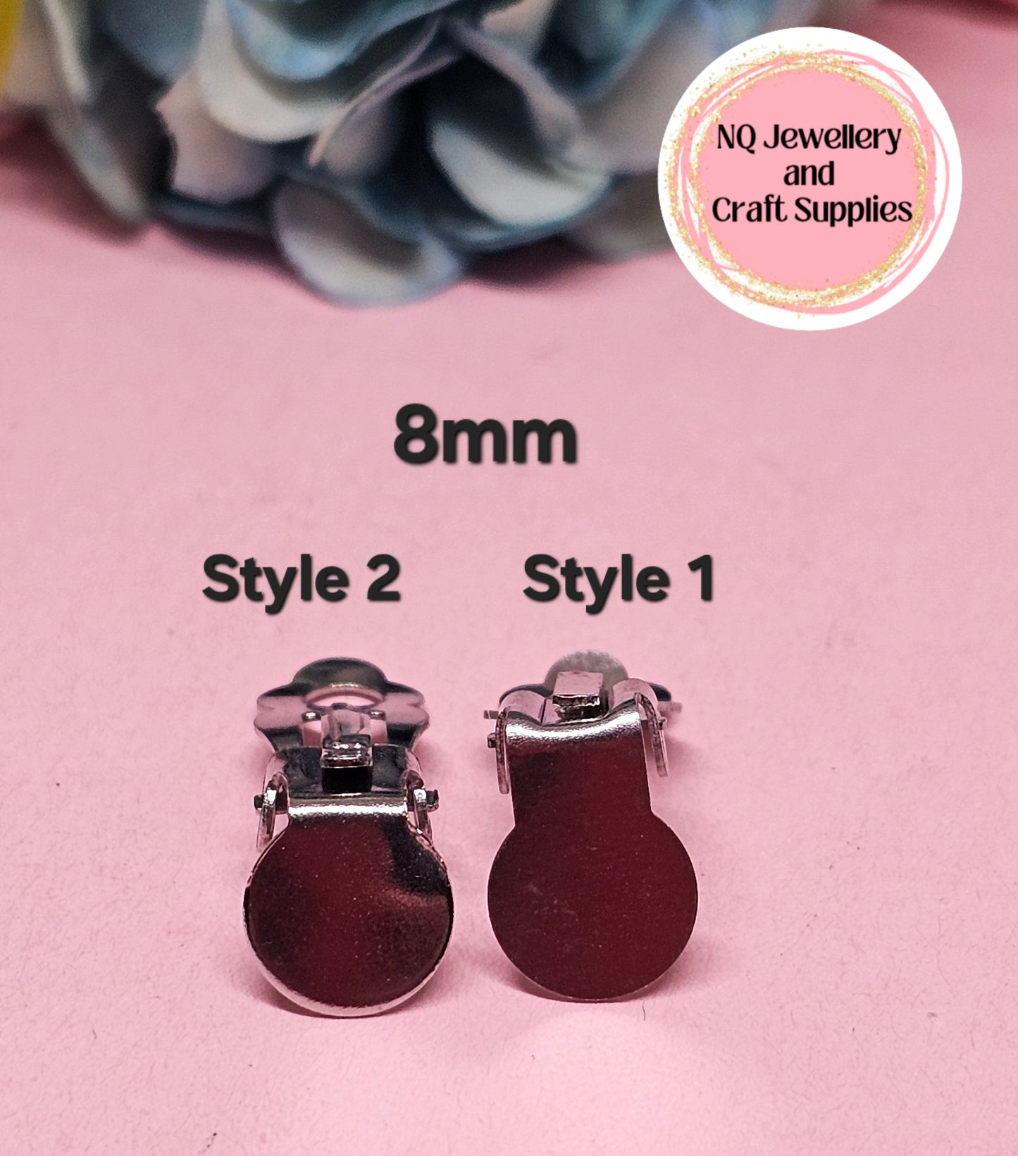 CLIP ON Flat Pad Earrings 8mm & 10mm 316 Stainless Steel / Transparent Plastic 3mm & 5mm
