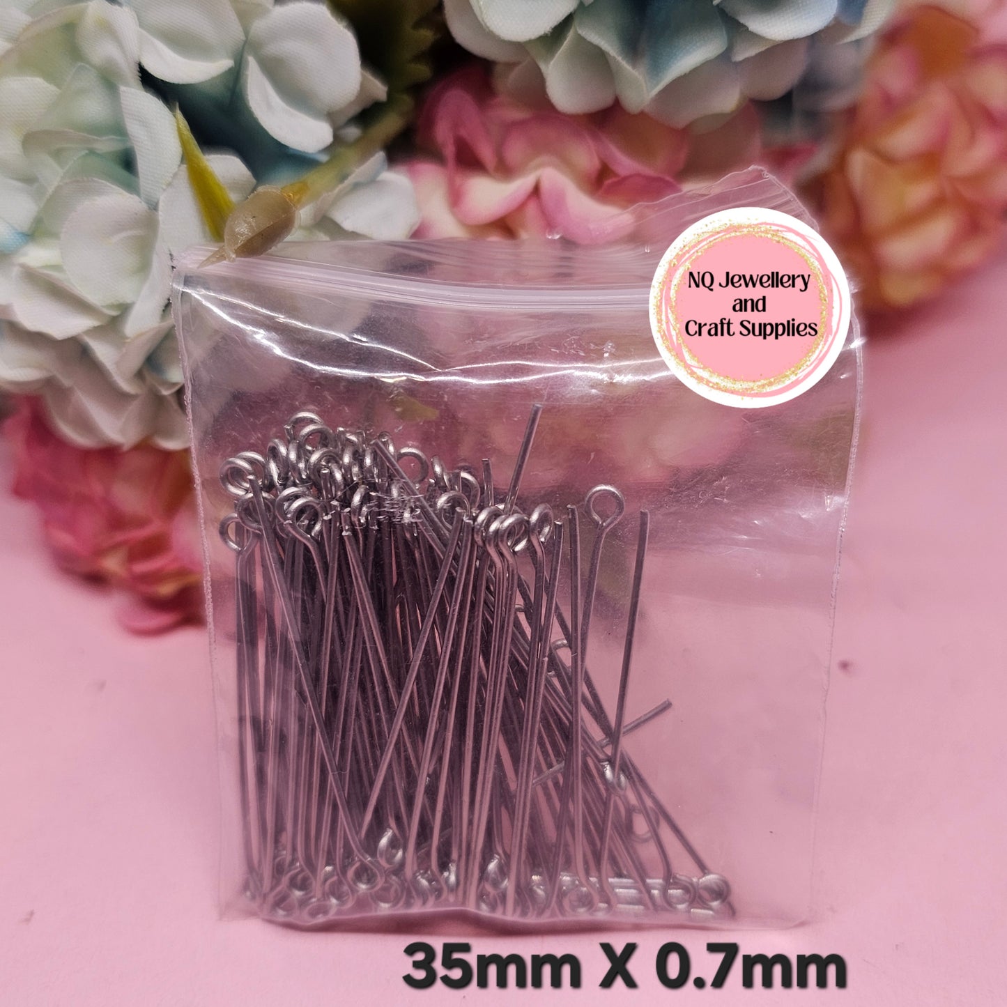HEAD PINS with EYE 35mm - Stainless Steel 304 100pc per packet