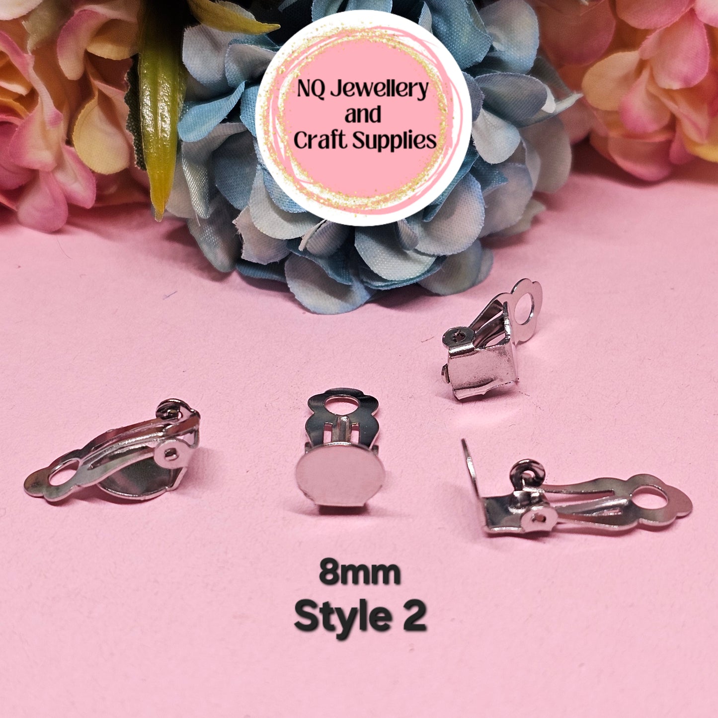 CLIP ON Flat Pad Earrings 8mm & 10mm 316 Stainless Steel / Transparent Plastic 3mm & 5mm