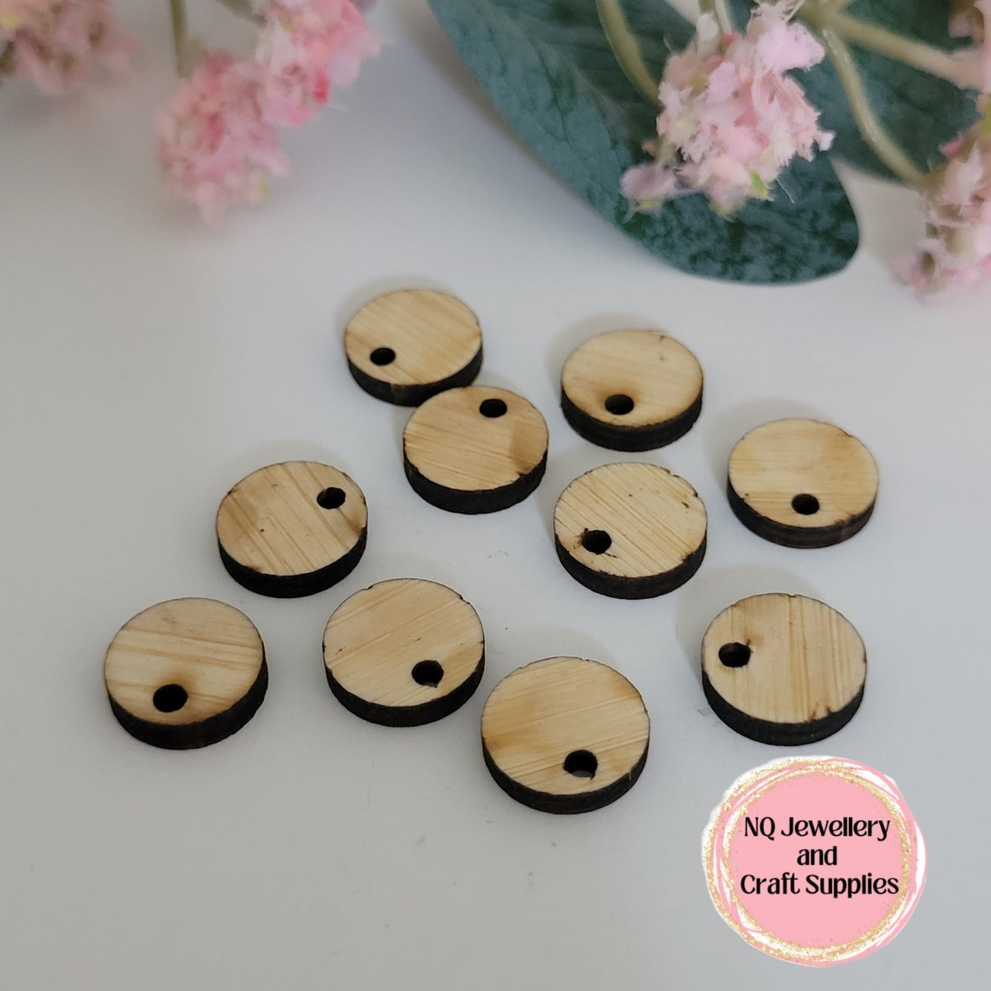 BAMBOO Earring Toppers / Round & Square Stud Earring Toppers 12mm / 15mm - 10pcs / Laser Cut With 2mm Hole